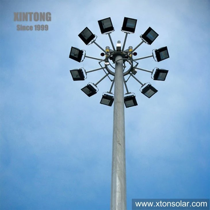 45m 500watt 480volt Solar LED High Mast Lighting With Raising And Lowering Device Light Pole For Stadium